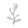 LAVINA White Flowing Branch Pearl Rhodium Plated Cubic Zirconia Brooch/Pendant, Brass. ,