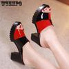 Mid-heeled Slippers Female Fashion Thick Bottom Waterproof Platform Fish Mouth Shoes Colorful Outside Wear Sandals Female