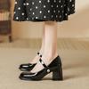Mary Jane Thick Heel Single Shoes Round Head Light Mouth Velcro Medium Heel High Heels Casual Women's Shoes