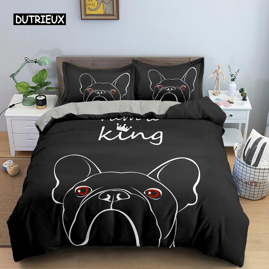 Cute Cartoon Bulldog Pattern Duvet Cover Set King Full Size Bedding Set Room Decor Soft Microfiber Quilt/Comforter Cover 2/3PCS