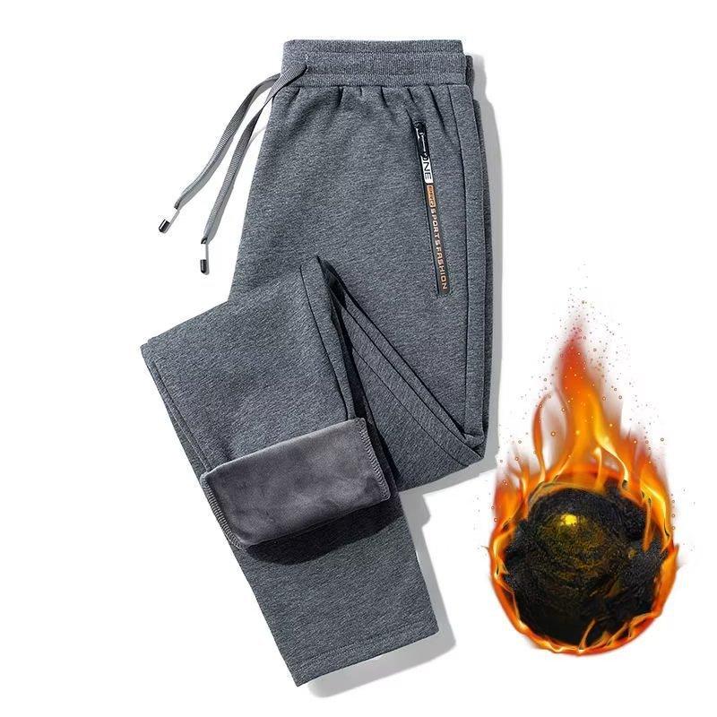 Men's Loose Straight Pants with Zipper Pockets Casual Cozy Thickened Male Trousers for Autumn Winter