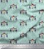 Green Japan Crepe Satin Fabric Feather & Elk Mount Face Decor Fabric Printed Metre 42 Inch