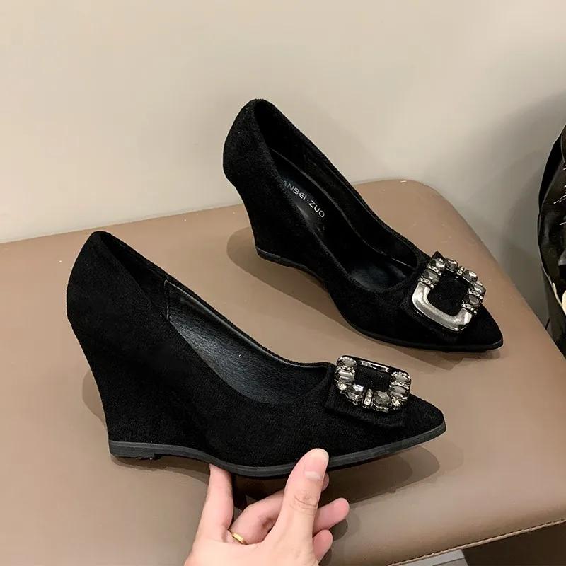 Suede Pointed Toe Women Shoes Fashion Wedges Shallow Shoes Woman Trend Autumn New Brand Designer Casual Sexy Mujer Zapatos
