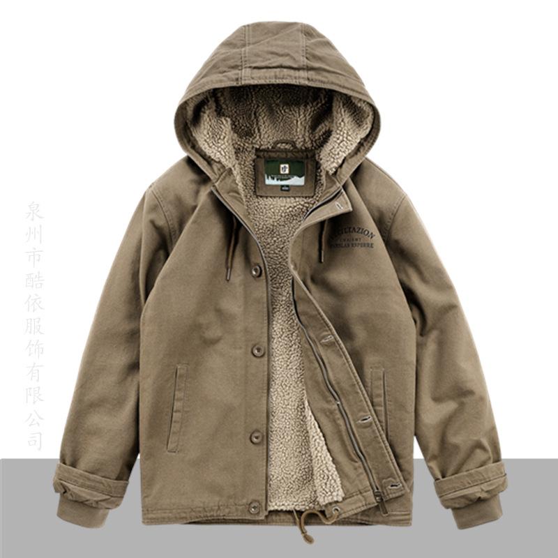 Winter Padded Jacket Men's Plus Velvet Padded Padded Jacket Hooded Lamb Fleece Jacket