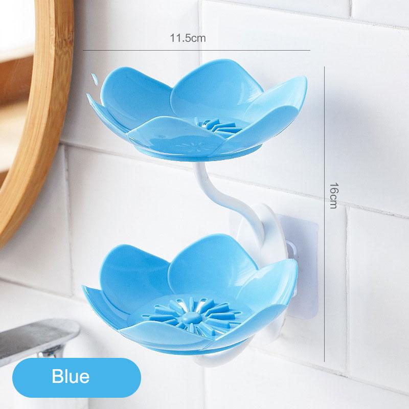 Creative Lotus Flower Soap Box 2 Tier Serving Tray Utensil Holders Suction Wall Tray Floral Soap Dish Shelf Holders Soap Holder