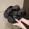 Fashion 7.5CM High Platform Women's Summer Slippers Canvas Wedge Heels Slides Sweet Girl Chunky Sandals Open Toed Beach Flip-Flops