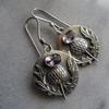 Retro Bauhinia Earrings National Style Ancient Silver Inlaid with Purple Rhinestone Earrings