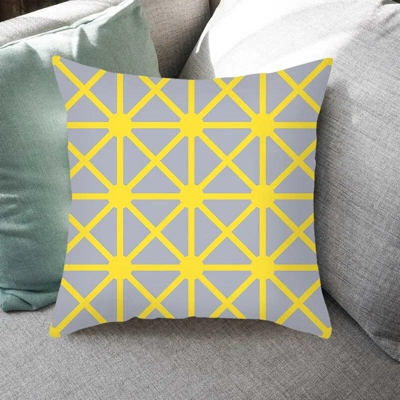 45x45cm Fashion Yellow Geometric Printing Pillowcase Sofa Hotel Office Seat Lumbar Cushion  Cover Home Decoration