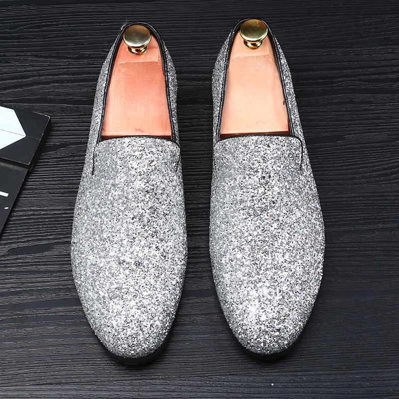 Men's Gold Sliver Dress Shoes Luxury Bling Bridegroom Wedding Shoes Men Party Loafers Elegant Office Shoes Size 12
