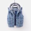 Vest for Women Cotton Sleeveless Tops Denim Vest Oversize Casual Large Pockets Denim Hooded Vest