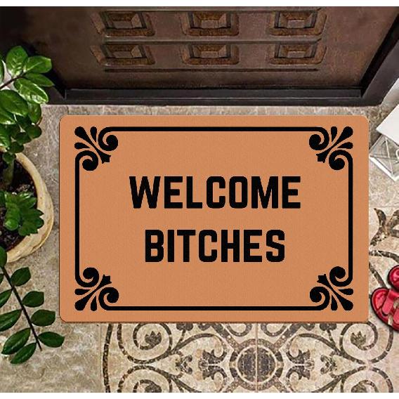 Welcome Bitches - Funny Doormats Personalized Machine-Washable Indoor/Outdoor Outside Entrance Door Mat Welcome Floor Fall Mat Entrance Rubber Indoor