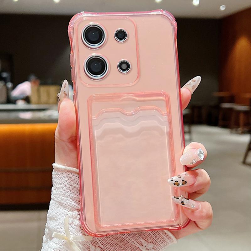 Soft Silicone Transparent Card Slot Phone Case for Xiaomi 14 13t Poco X6 F6 X5 Pro Remdi Note 14 13 12 11 10 Pro Shockproof Lens Protection Slim Cover