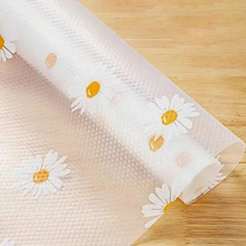 1 Roll EVA Waterproof Fridge Pad Cupboard Mat Daisy Shelf Liner For Kitchen Cabinets Easy Placemats Non-Adhesive Drawer Liner