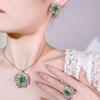 Luxury Simulation Emerald Necklace Earrings Ring Full of Diamonds High-end Suit Women's Fashion