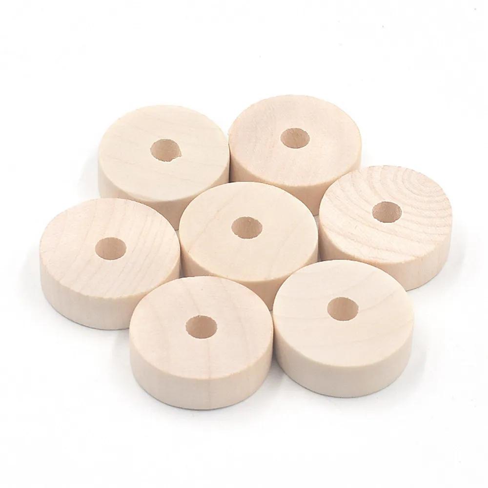15pcs 30x10mm Flat Round Rondelle Shape Natural Wood Loose Handcraft Big Hole Beads for DIY Crafts Woodcraft Jewelry Making Accessories