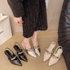 Temperament Shallow Mouth Thin Heel One Word New French Bag Head Sandals High Heels Strap Metal Fashionable 2025 Pointed Back Empty