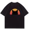 Black Cat Summer Sport Jogging Shirt Vintage Retro T-Shirt Vintage Cat Owner Funny Cat Face Short Sleeves Halloween Shirt