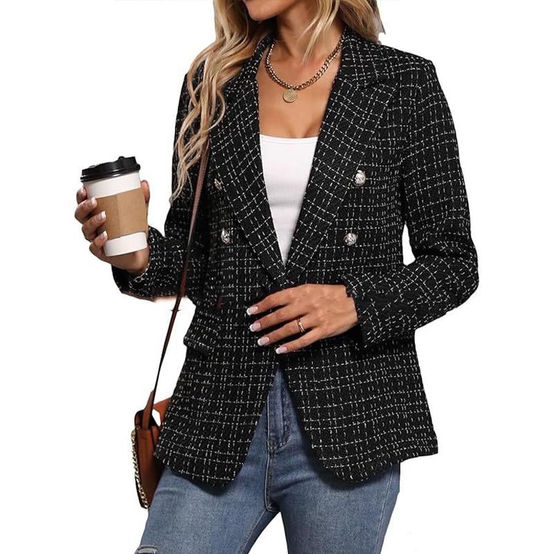 Tweed Women's Blazer Lapel Thin Coat Fashion Casual Top Commuter Single Breasted Long Sleeved Thin Jacket Spring and Autumn