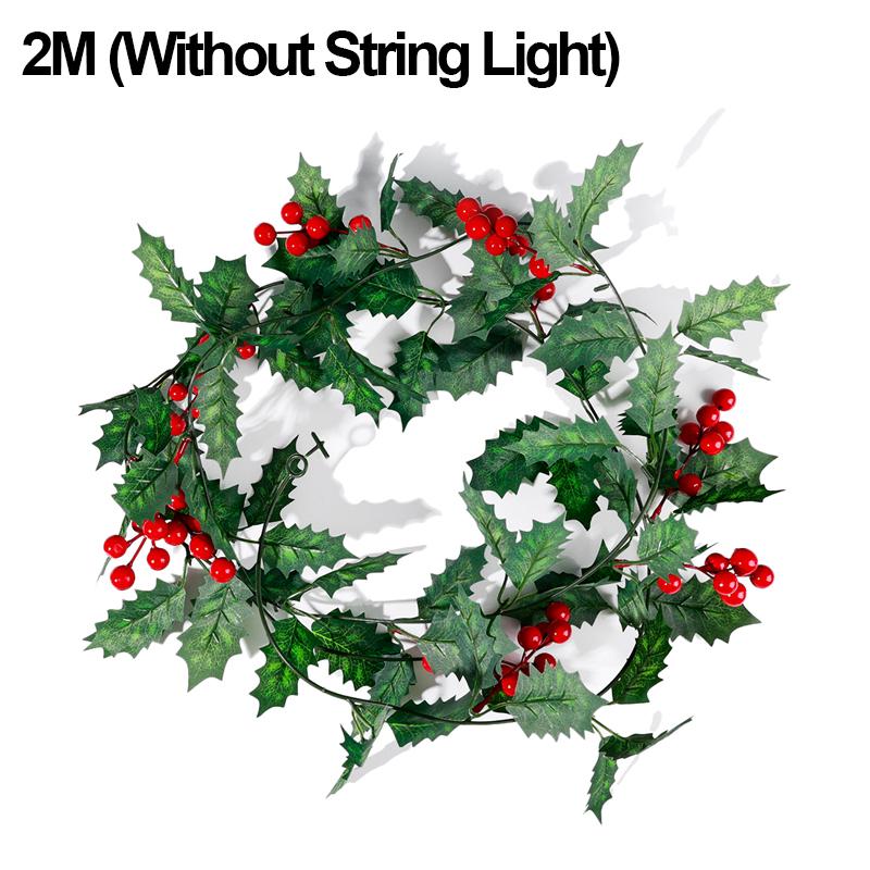 Artificial Poinsettia Garland Christmas Ornaments Flower String Light Holly Berry Green Leaf Vine for Xmas Tree Table Decoration