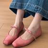 Sheepskin Version~ French Pink Mary Jane Shoes Women's 2025 New Spring Versatile Bow Square Head Flat Shoes
