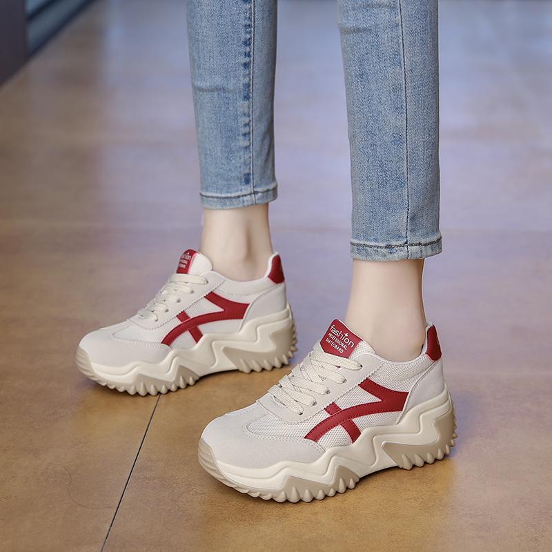Spring Trend Thick Soled Women's Shoes 2025 New Board Shoes Matching Color Increase Sports Shoes Fashion Casual Shoes