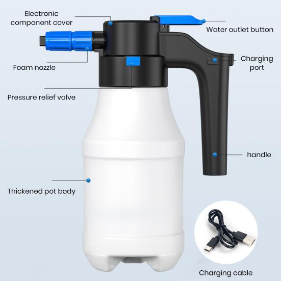 1.5L Electric Foam Sprayer High Pressure Car Wash Water Can 30min Continue Using