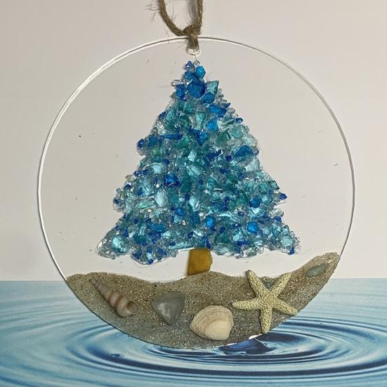 Beach Ocean Themed Christmas Ornaments Nautical Coastal Christmas Tree Hanging Ornaments with Starfish Seashell for Tree Home Decor