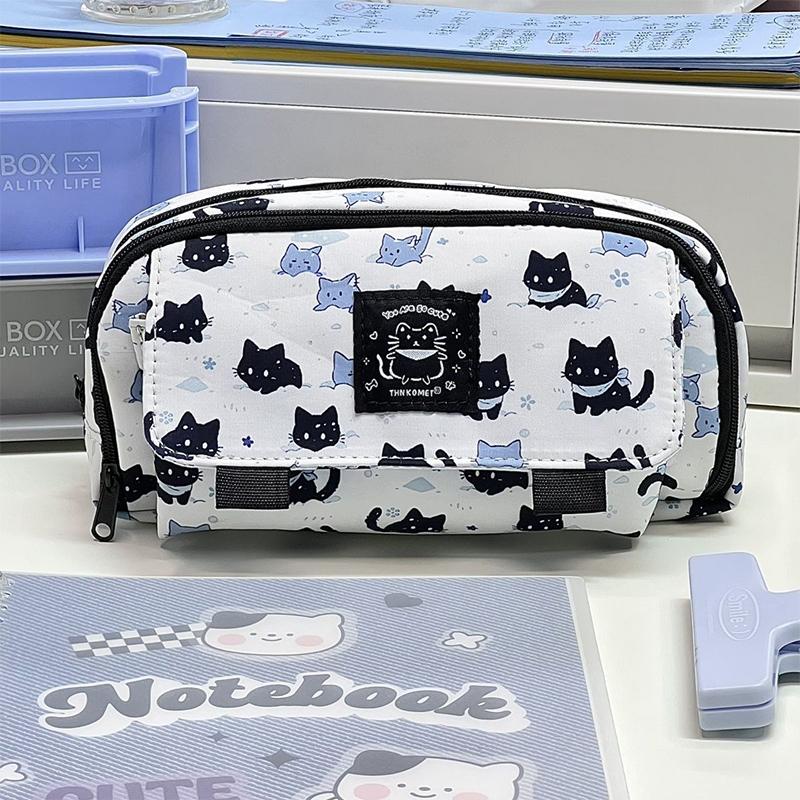Kawaii Three-Layer Snow Cat Pencil Cases Pouch Large Capacity Pencil Bag Office Student Stationery Organizer School Supplies