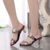 Rhinestone Flower Stiletto Heel Shoes Women's Summer New Thick Heel Shiny Beach Slippers Diamond Fashion Sandals