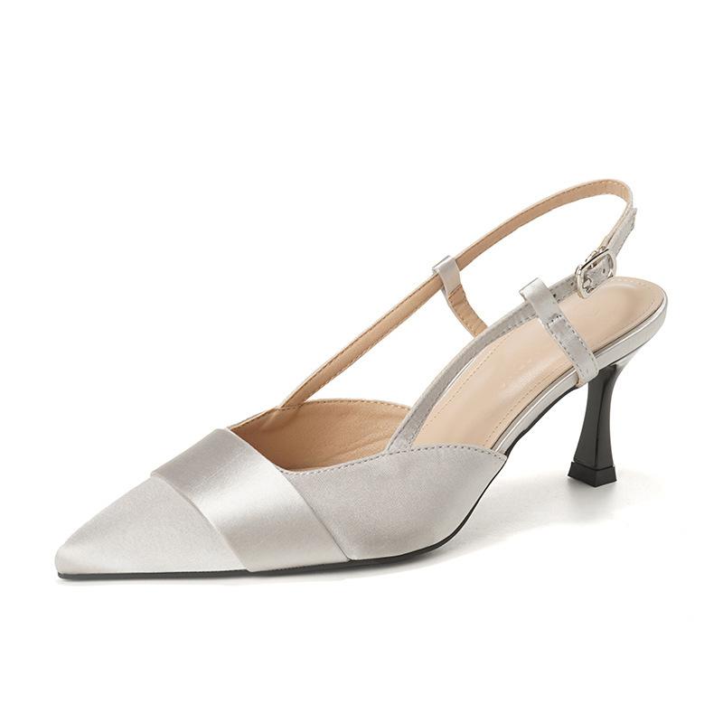 Sheepskin Version~ Beautiful Pointed Head Thin Heel High Heels Women's Rear Empty Shallow Mouth Single Shoes Bag Head Sandals