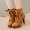 Fashion Shoes for Women 2024 Fashion Lace Up Women's Boots Winter Pointed Toe Solid Middle Tube Stilettos or Thin Heels Plus Size Boots