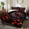 Red Black Geometric Queen Size 3D Stereoscopic Square Bedding Set Glowing Neon Geometry Bedding Sets Soft Microfiber