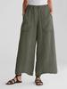 DX~~ Cotton Linen Wide-leg Pants, Mid-rise Casual Pants, Large Pocket Trousers