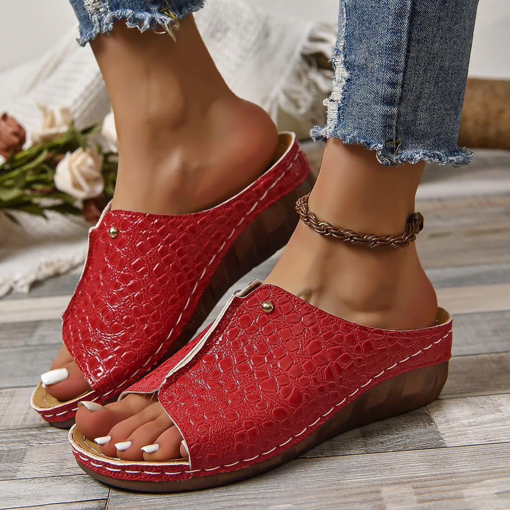 Women's Snakeskin Pattern Sandals Platform Slip On Soft Sole Casual Seaside Slides Low Wedge Vacation Slides