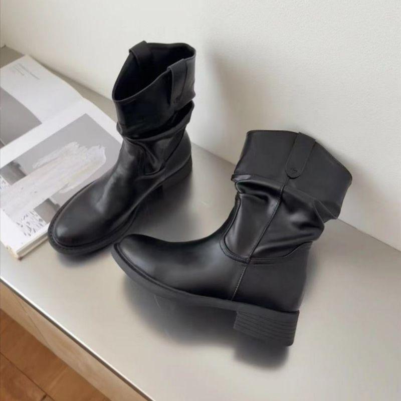 Short Martin Boots Sleeve Women's Boots Fashion Versatile Round Trousers Boots Women's Autumn and Winter New Versatile Thick Heel