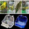Transparent Bird Food Tray Bath Box Parakeet Caged Bird Bathing Tub with Standing Perch for Small Birds Canary Budgies Parrots
