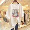 2025 Summer Cartoon Cat Loose Lazy Large Size Short Sleeve Medium and Long Versatile Cotton Casual T-Shirt Women's Top