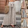 Women's High Waist Lace-Up Loose Flowing Beach Pants Fashion Retro Bohemian Floral Print Wide Leg Pants