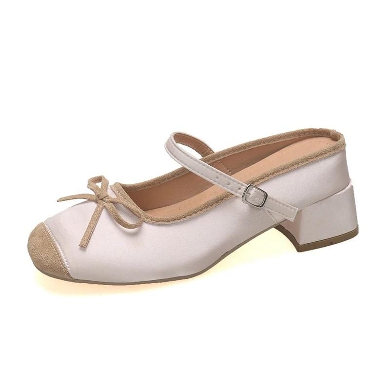 Fashion Women's Slippers Summer New Fashion High Heels Round Head Bow Bow Buckle Sandals Casual Coarse Heels Slippers Zapatos Mujer