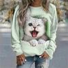 2023 Autumn New Women Round Neck Long Sleeve Fashion Casual Home High Quality Fabric Cute Cat Print Long Sleeve