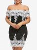 Rosegal Plus Size Floral Lace Applique Off The Shoulder Bodycon Dress