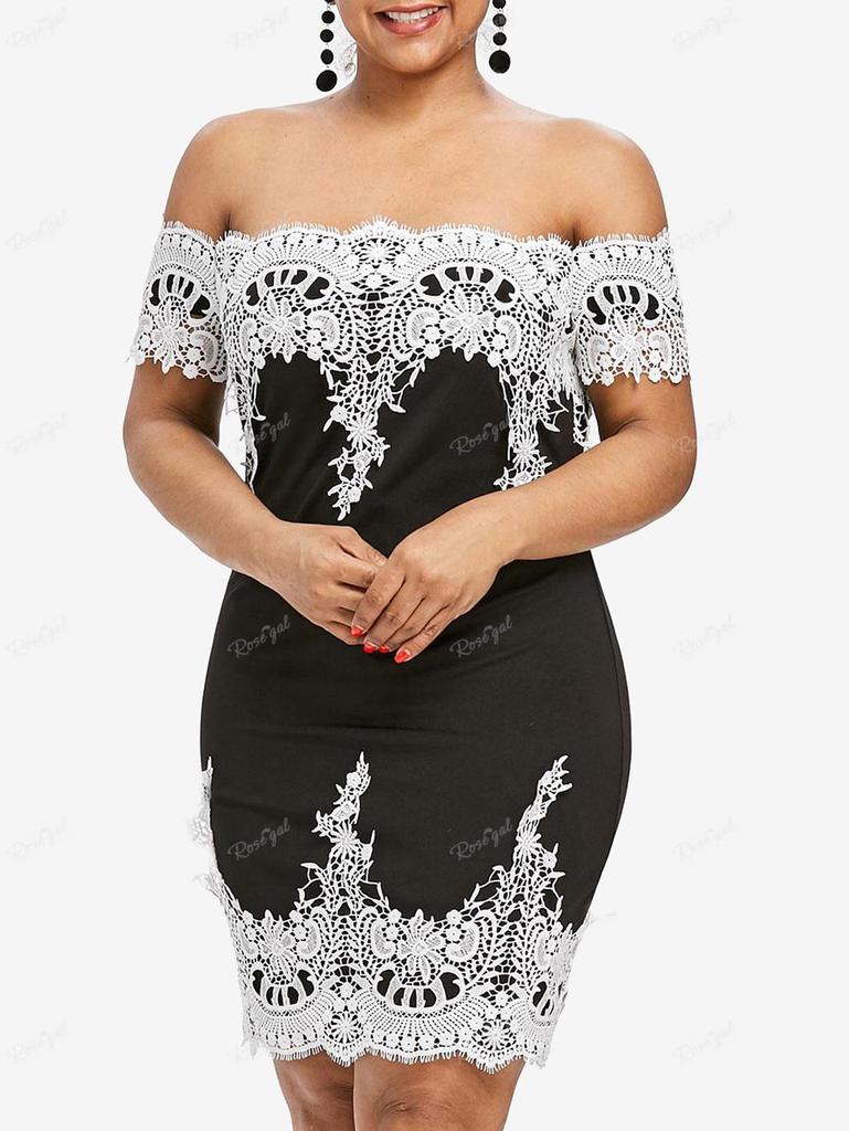 Rosegal Plus Size Floral Lace Applique Off The Shoulder Bodycon Dress
