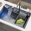 304 Stainless Steel Waterfall Kitchen Sink Large Single Slot Integrated Digital Display Faucet Set Soap Dispenser Cup Washer