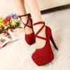 Women's Stiletto High Heels - Red Suede Waterproof Platform, Nightclub & Wedding Shoes, Large Sizes for Summer