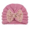 Solid Baby Cotton  Cute Bear Ear Bowknot Turban Hats Sweet Soft 0-4T Elastic Caps for Newborn Baby Boy Girls Headwraps