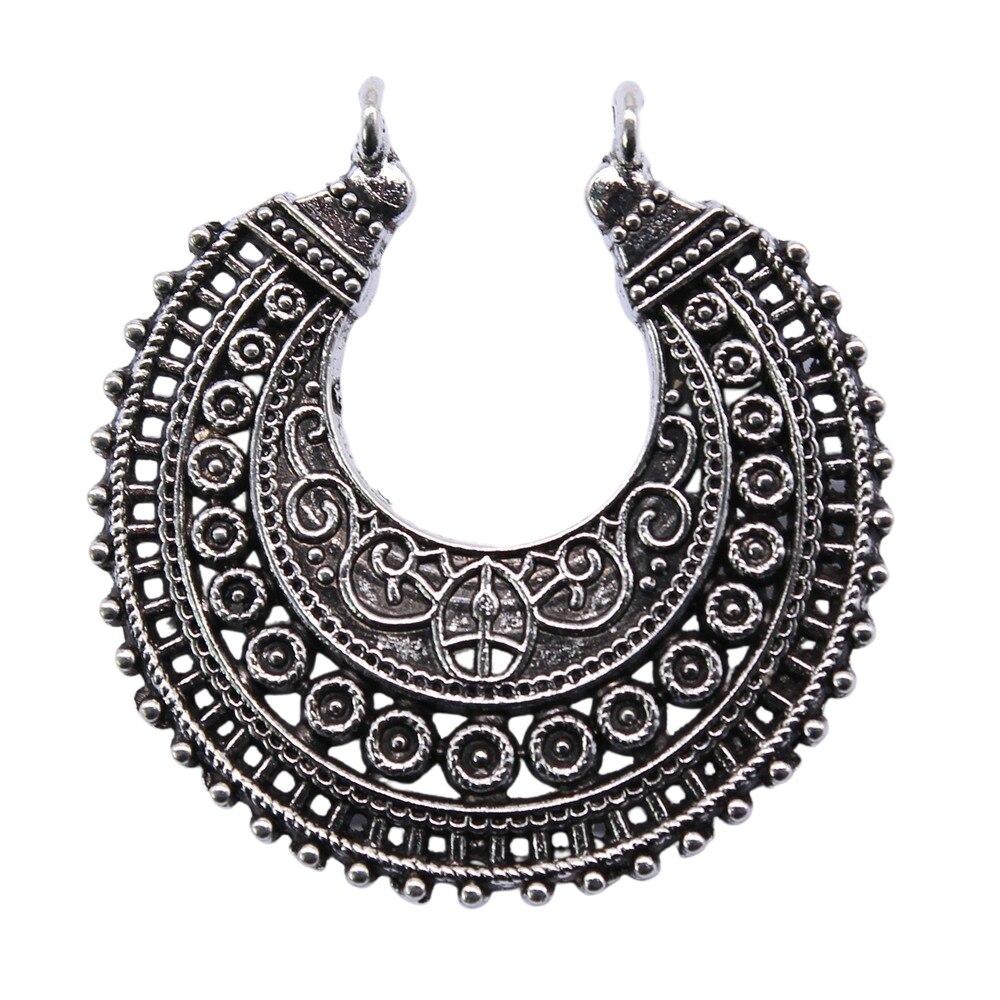 2Pcs Crescent Pendant Earring Connector Earrings Charms Antique Silver Color 38X37mm