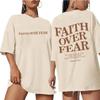 FAITH OVER FEAR T-Shirt W Za Dużym Rozmiarze Chrześcijańskiej Luźnej Koszulki Damskiej Modnej, Bawełnianej Bluzki Estetycznej