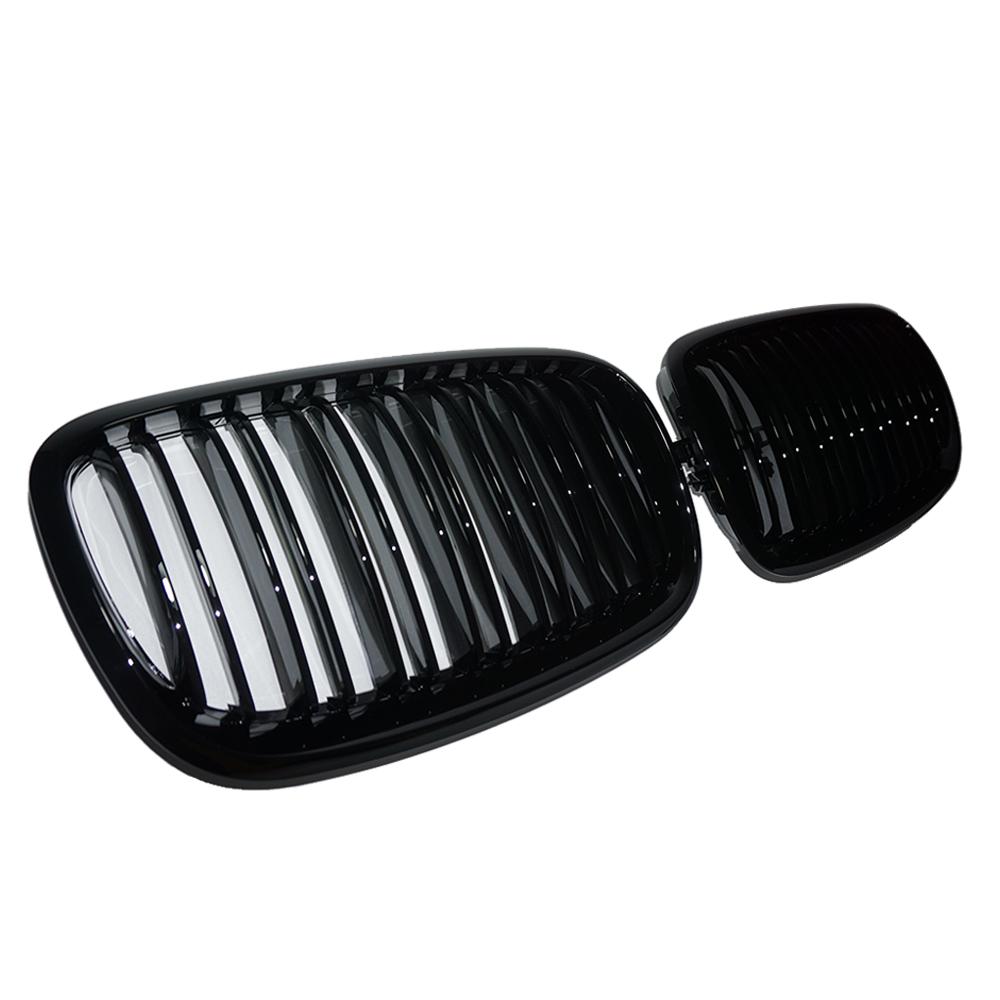 2PCS Bumper Kidney Grille Front Grill Double Slat Line For BMW X5 X6 E70 E71 2008-2013 Car Styling Gloss Black Racing