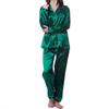 Women's Sleepwear Simple Satin Pajama Set Long Sleeve Buttons Lapel Top with Elastic Pants Loungewear Nightwear