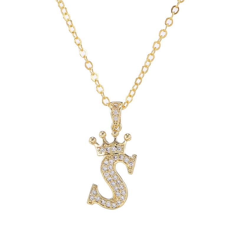 Zircon Crown Necklace New Necklaces Fashion Women's Necklace Pendant Simple English Letter Necklace